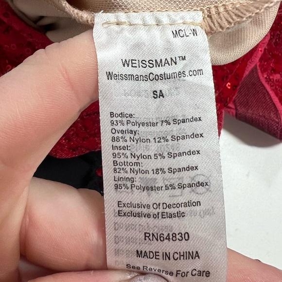 Weissman Red Dance Costume Streak Lace Unitard Style ‘Now That I Know’ Adult S - Picture 6 of 10